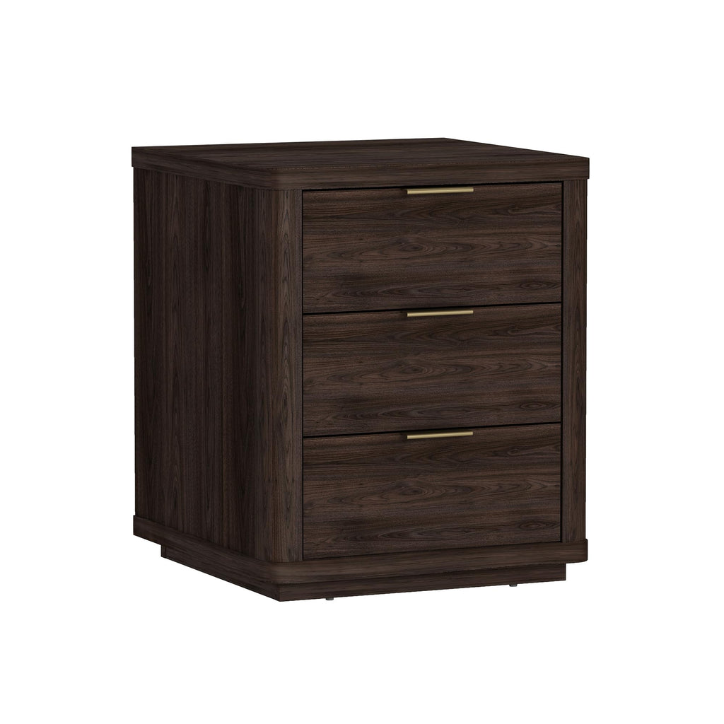 Manhattan Comfort Evelyn Set of 2 Nightstands with Full Extension Drawers, Minimalist Bedside Table with Rounded Corners and Raised Base, Modern Night Stand for Bedroom, or Living Room in Brown