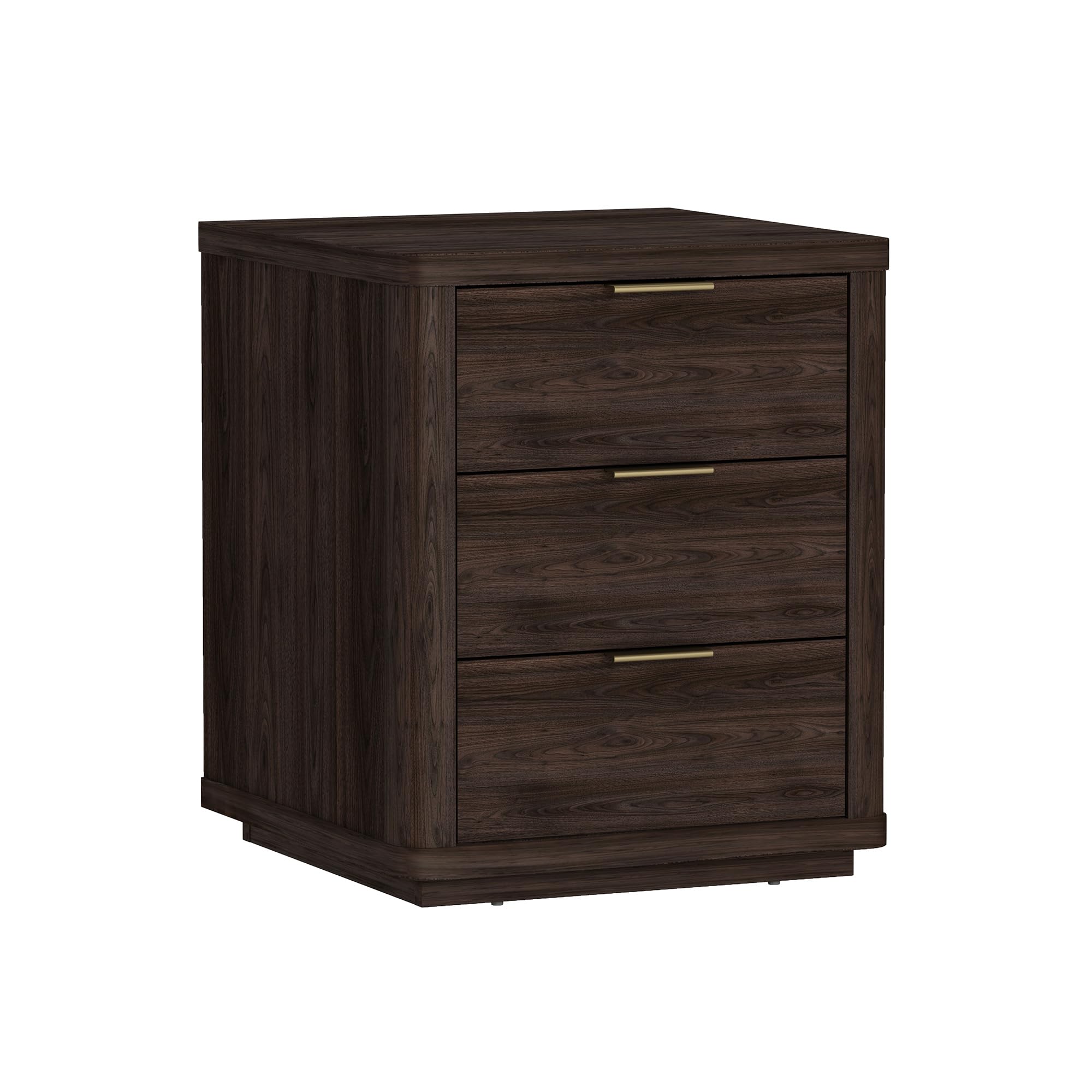 Manhattan Comfort Evelyn Set of 2 Nightstands with Full Extension Drawers, Minimalist Bedside Table with Rounded Corners and Raised Base, Modern Night Stand for Bedroom, or Living Room in Brown