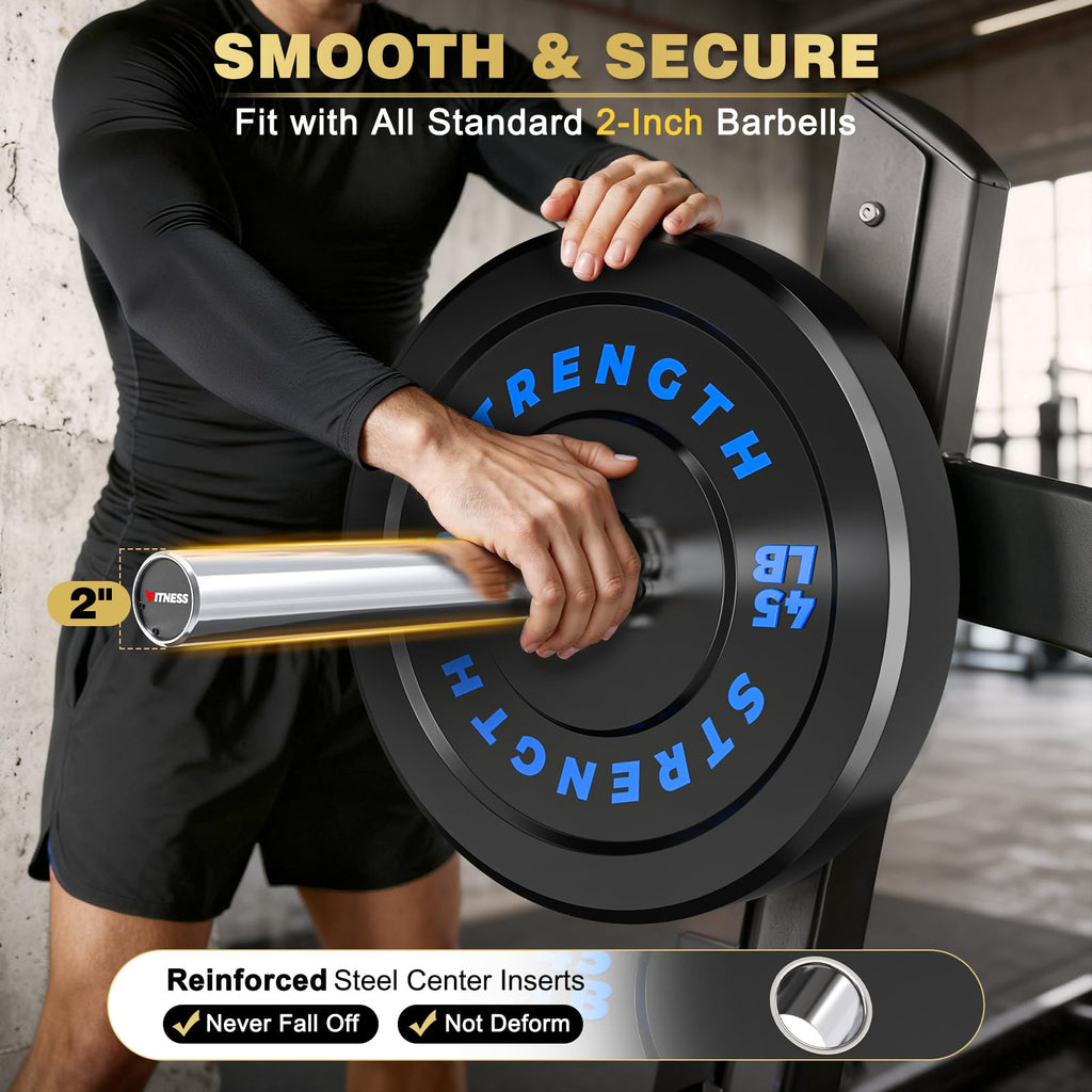 Rendpas 2-Inch Olympic Bumper Plates, 100% Virgin Rubber Low Bounce Barbell Weight for Home Gym Strength Training, 10lb-45lb Black with Color-Coded
