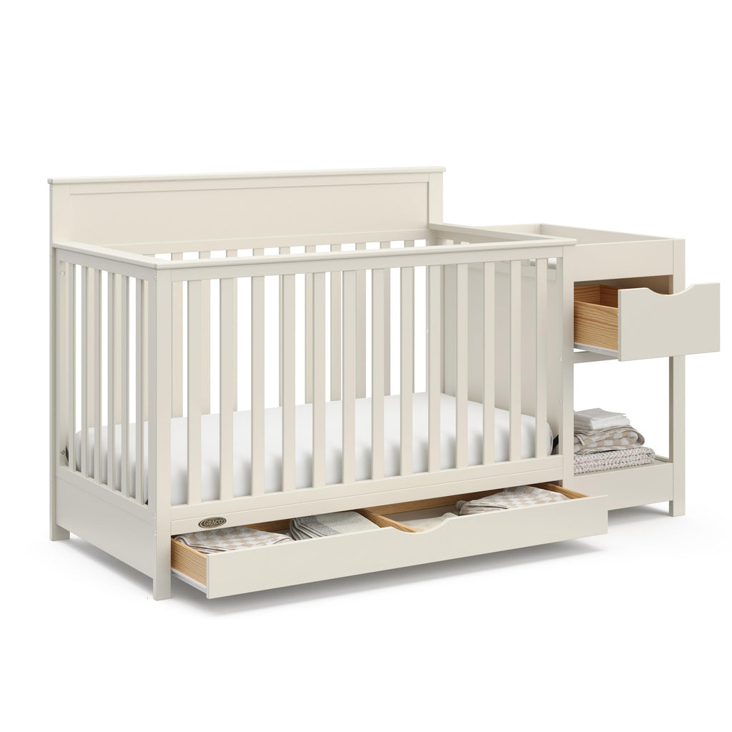 Graco Shiloh 5-in-1 Convertible Crib & Changer with Drawer – GREENGUARD Gold Certified Baby Crib Crafted from Wood, Converts to Toddler Bed, Daybed, and Full-Size Bed (Frosted Oat)