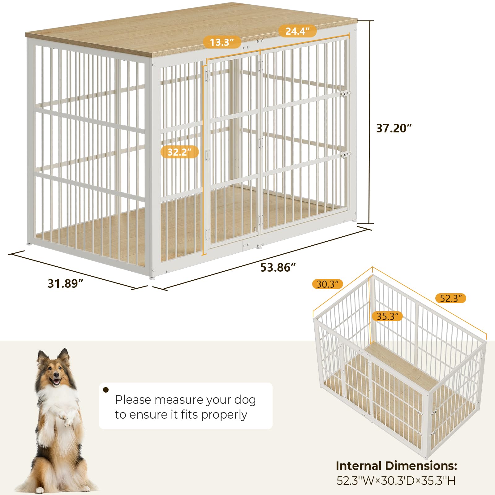 Lyromix 54" Dog Crate Furniture with Foldable Door, XXL Dog Crates for Large Dogs, Wooden Decorative Dog Cage Kennel Indoor End Table, Natural Beech
