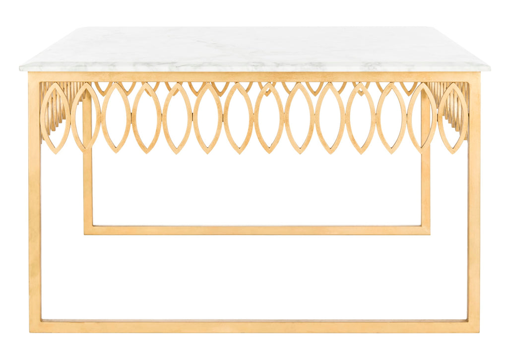Safavieh American Homes Collection Natalia Gold Leaf and White Marble Couture Cocktail Table