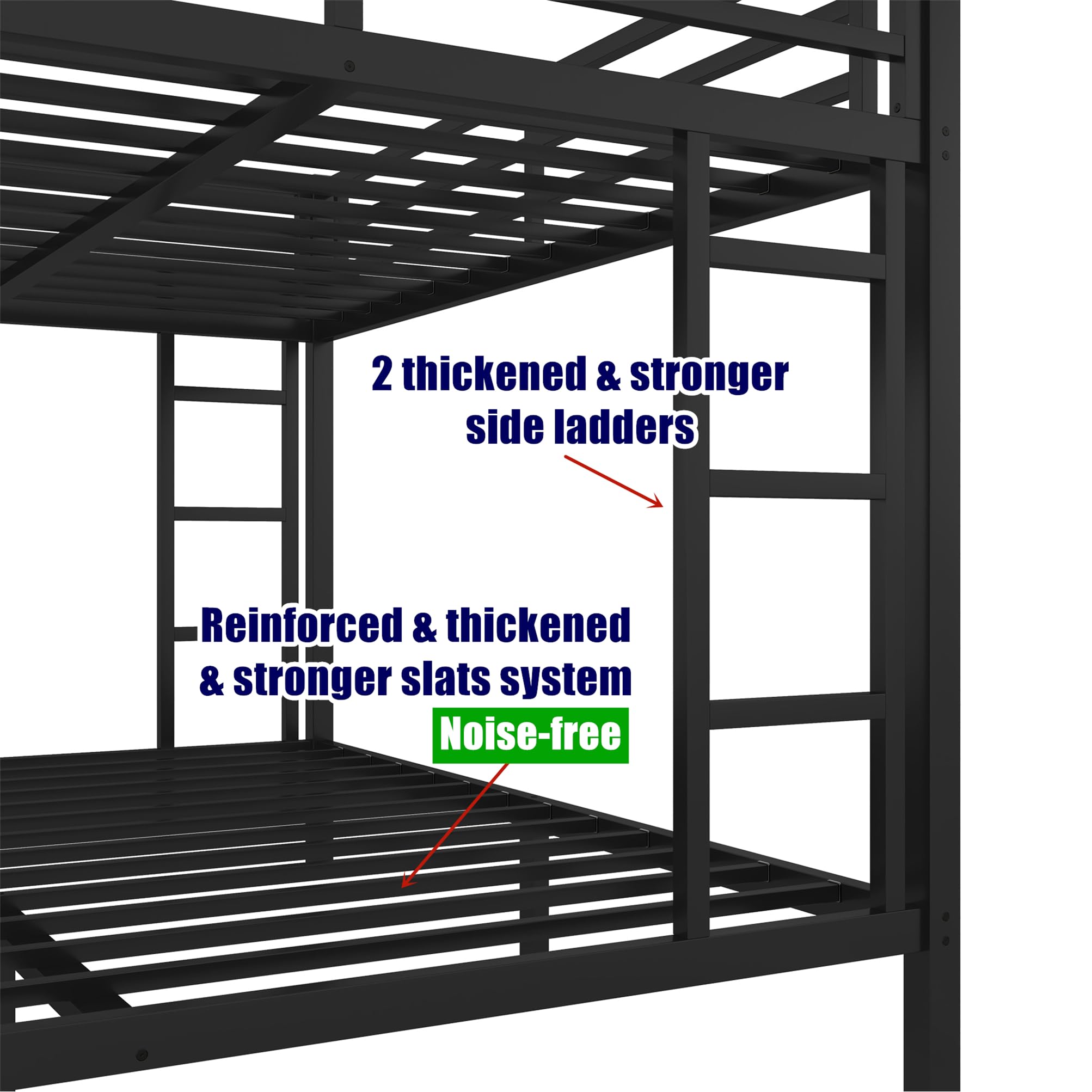 SICONE Stronger & Upgraded Heavy Duty Metal Bunk Bed Frame Queen Over Queen Size, Safer Thickened More Stable Steel Bunkbed (Black,Queen Over Queen)