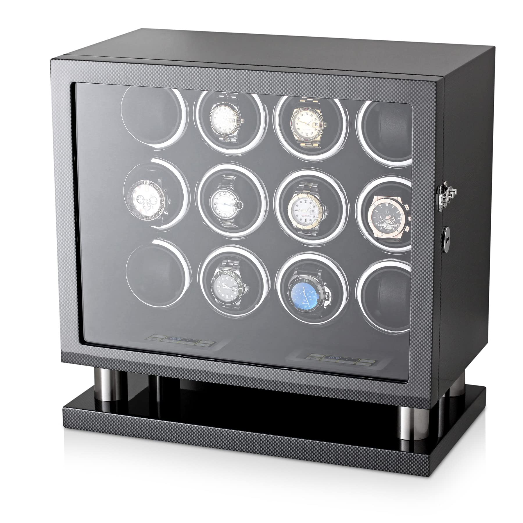 12 Watch Winder for Automatic Watches with LED Light and LCD Touchscreen Control (Burlwood + Beige)