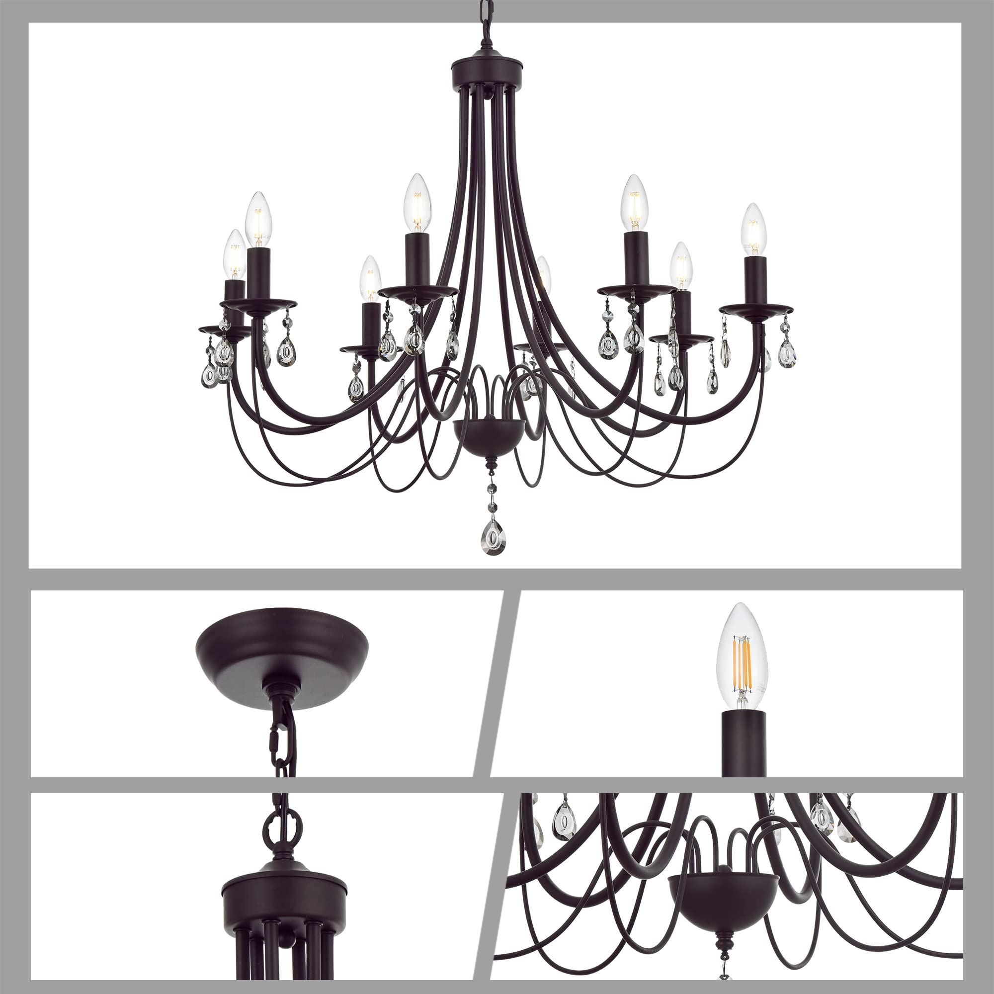 Lucidce Farmhouse Chandeliers 8 Lights Oil Rubbed Bronze Pendant Lighting Dining Room Light Fixtures Modern Crystal Ceiling Light Fixtures