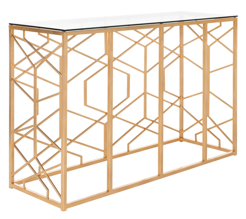 SAFAVIEH Couture Collection Sean Art Deco Geometric Gold Leaf Console Table (Fully Assembled)
