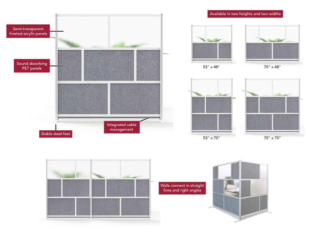 Luxor MW-7070-XFCG Modular Room Divider Wall System - 70" x 70" Add-On Wall