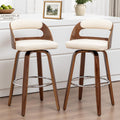 Mid Century Modern Counter Height Bar Stools Set of 2, 360° Swivel Counter Stools with Bentwood Walnut Frame, Upholstered Faux Leather Seat, Curved Back Kitchen Island Chairs, 25" Seat Height, Beige