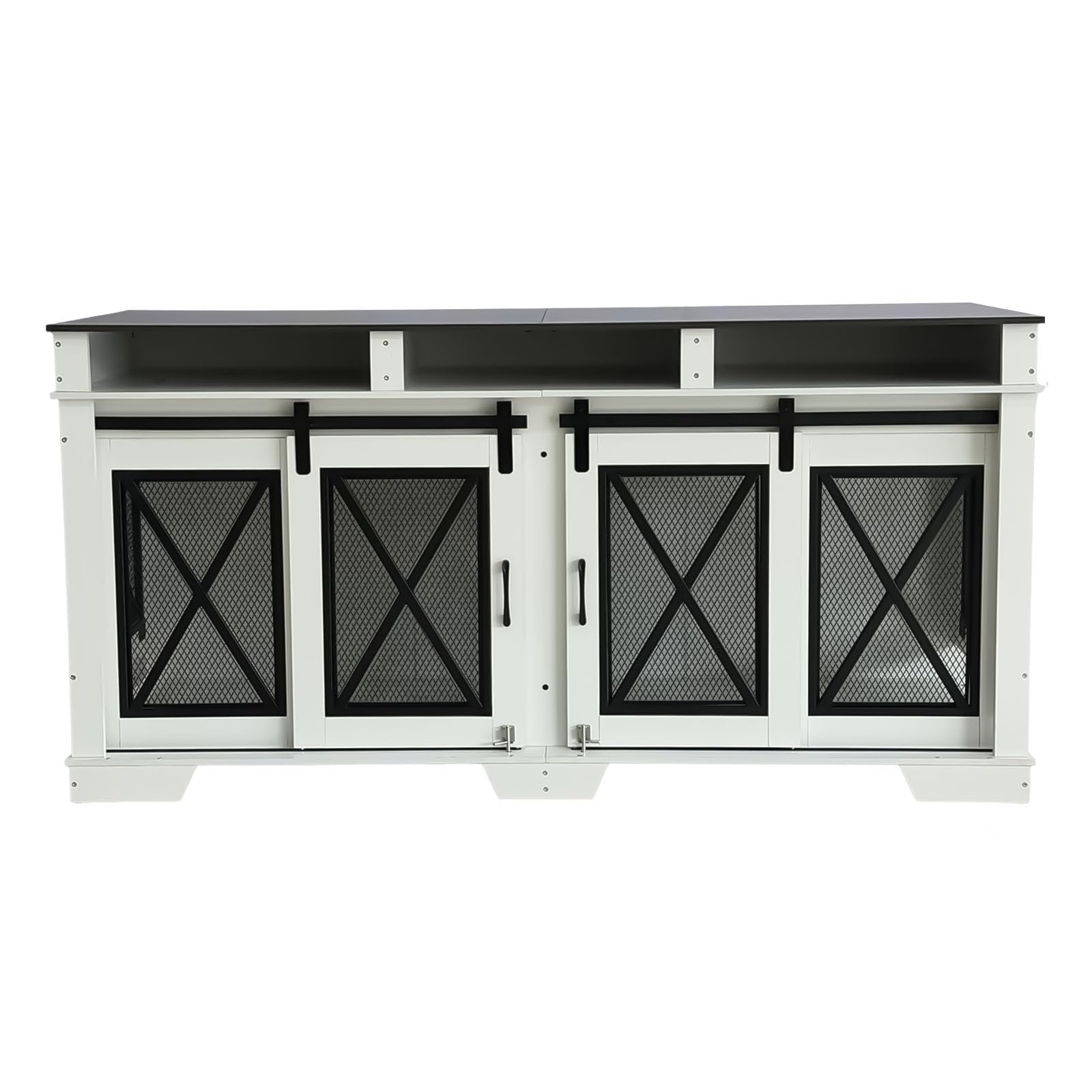 Garvee 71" Double Dog Crate Furniture with Divider, Heavy Duty Wood & Metal Dog Cage for Large Dogs, Dual Compartment Dog Kennel with Double Doors, Indoor Dog Crate TV Stand