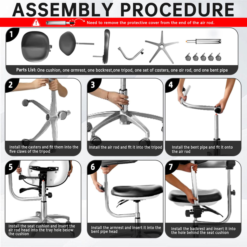 Dental Assistant Chair PU Leather with Swivel Armrests, Rolling Dental Chair, Ergonomic Swivel Dentist's Stool with Backrest for Clinics, Tattoo, Home and Laboratory - Black