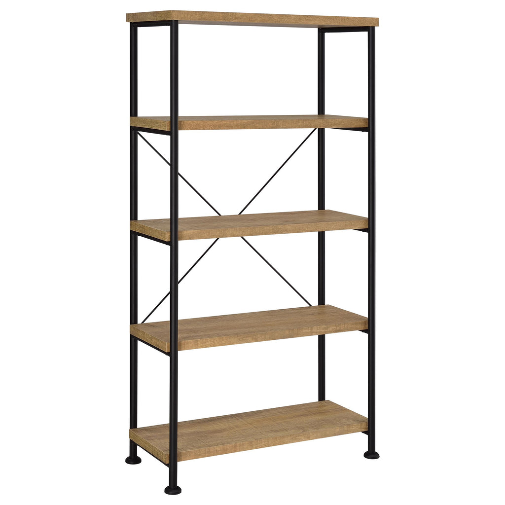 Coaster Home Furnishings - Analiese - Wood and Metal - 4-Tier Bookshelf with Open Shelves, X-Back Bracing, and Rectangular Frame - Home Office - 63-Inch - Mango - 802003