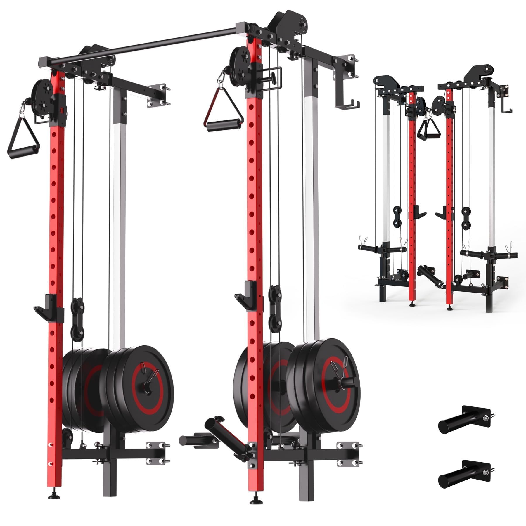 GarveeHome Folding Squat Rack, Wall Mounted Power Rack with Dual Pulley System & Pull Up Bar, Fitness Equipment for Home Gym, Garage, Apartment