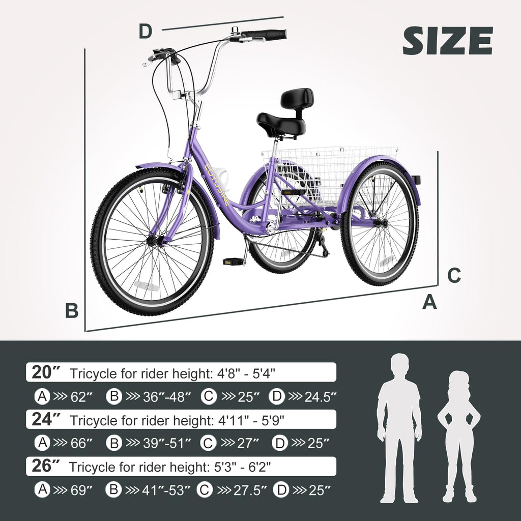 H&ZT Adult Tricycle, 3 Wheeled Bike, Trike Cruiser Bike, with 7-Speed Gear, Parking Brake Handle, Low Step, Large Rear Basket, Elderly Friendly, for Men, Women, and Teens