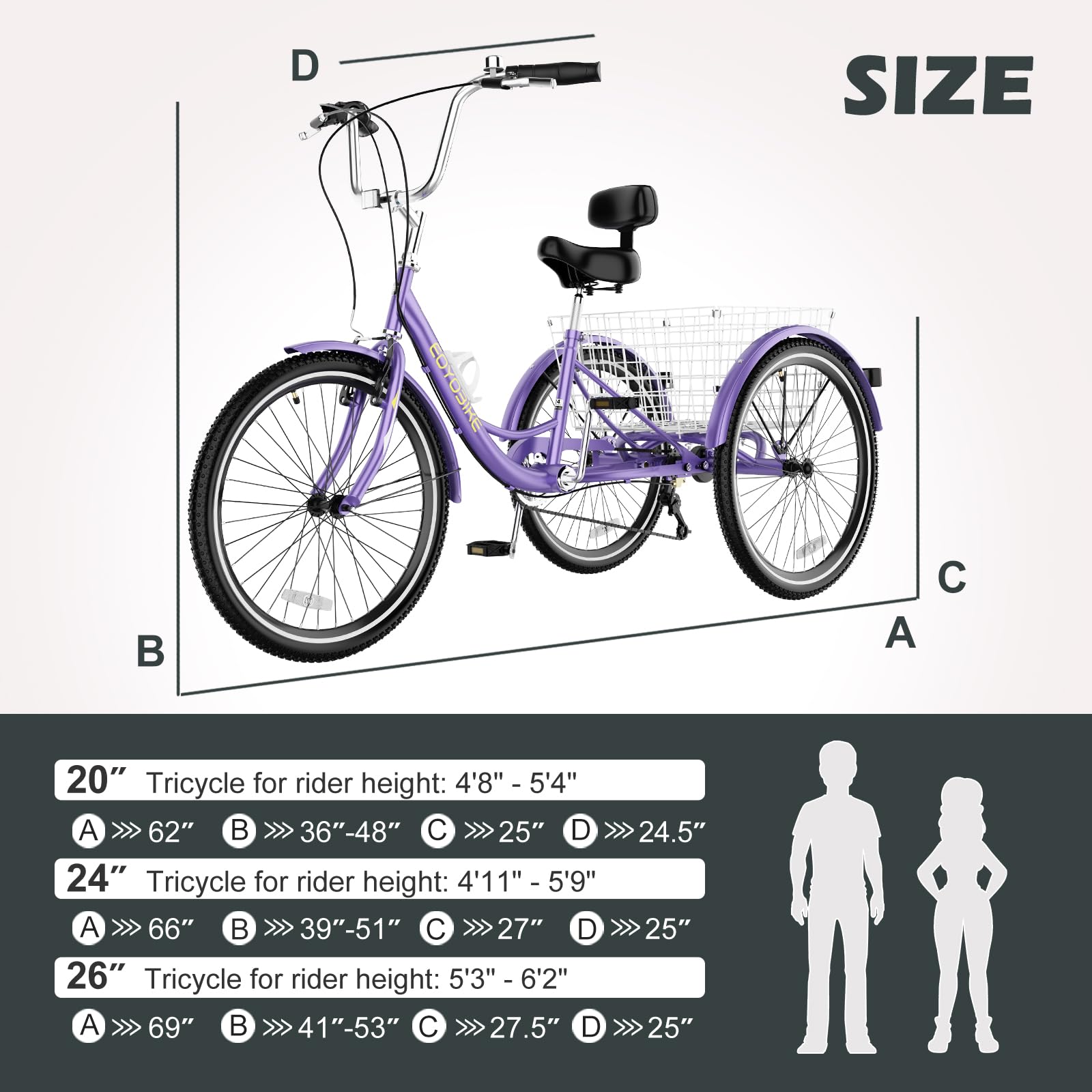 H&ZT Adult Tricycle, 3 Wheeled Bike, Trike Cruiser Bike, with 7-Speed Gear, Parking Brake Handle, Low Step, Large Rear Basket, Elderly Friendly, for Men, Women, and Teens