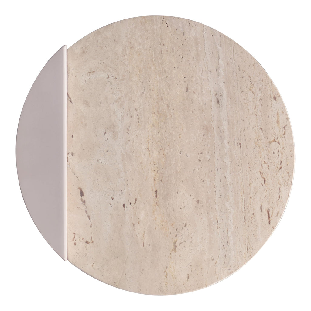 JONATHAN Y Evelyn Modern Natural Marble C-Shaped End Table, 20" Round Side Snack Table with Matte Pink Beige Iron Frame for Living Room, Small Accent Table for Sofa MTB1102A