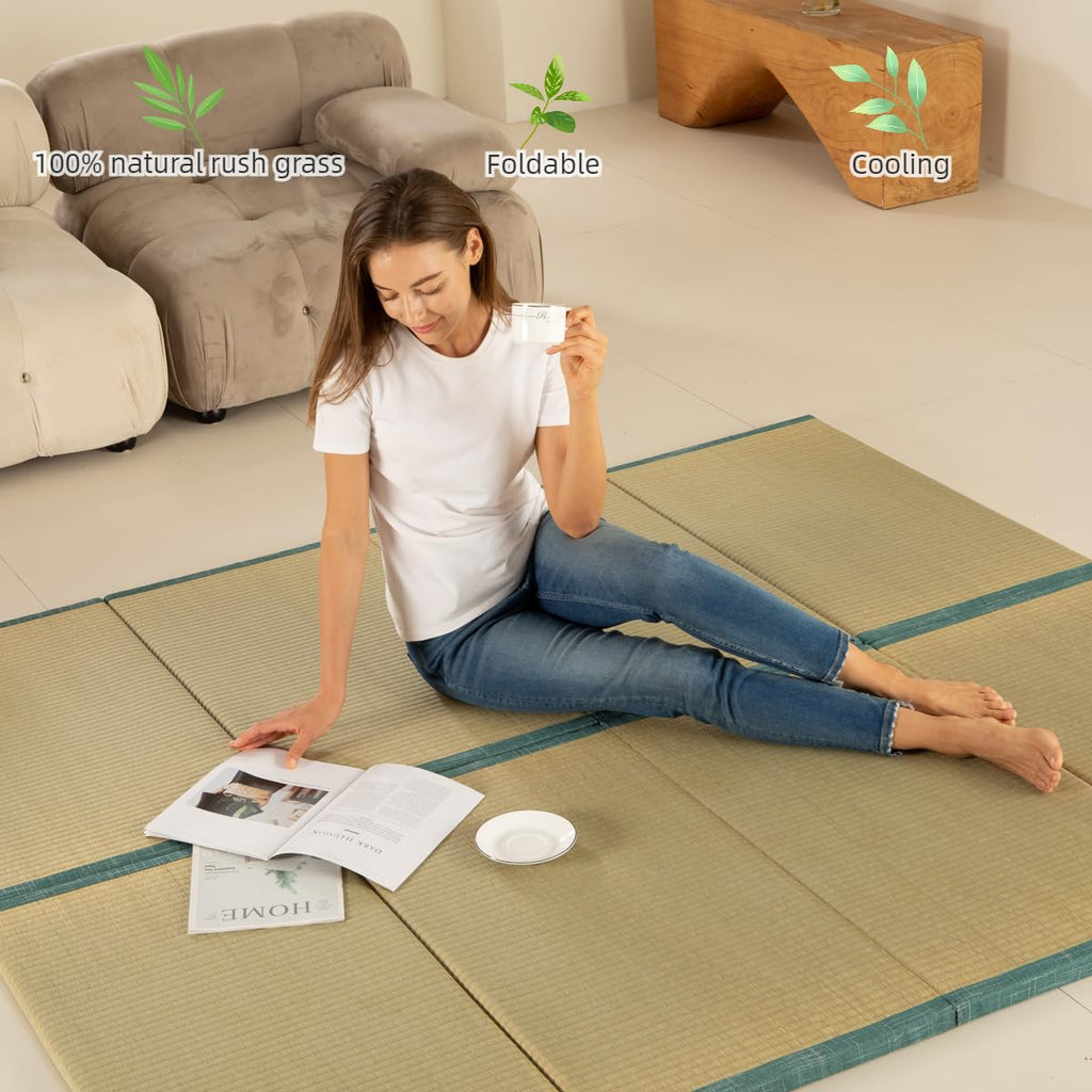 MustMat Japanese Floor Mattress Foldable Tatami Mats Folding Tatami Futon Mattress Rush Grass Floor Bed 35.4"x78.7"x1.2"(2 Piece Set)