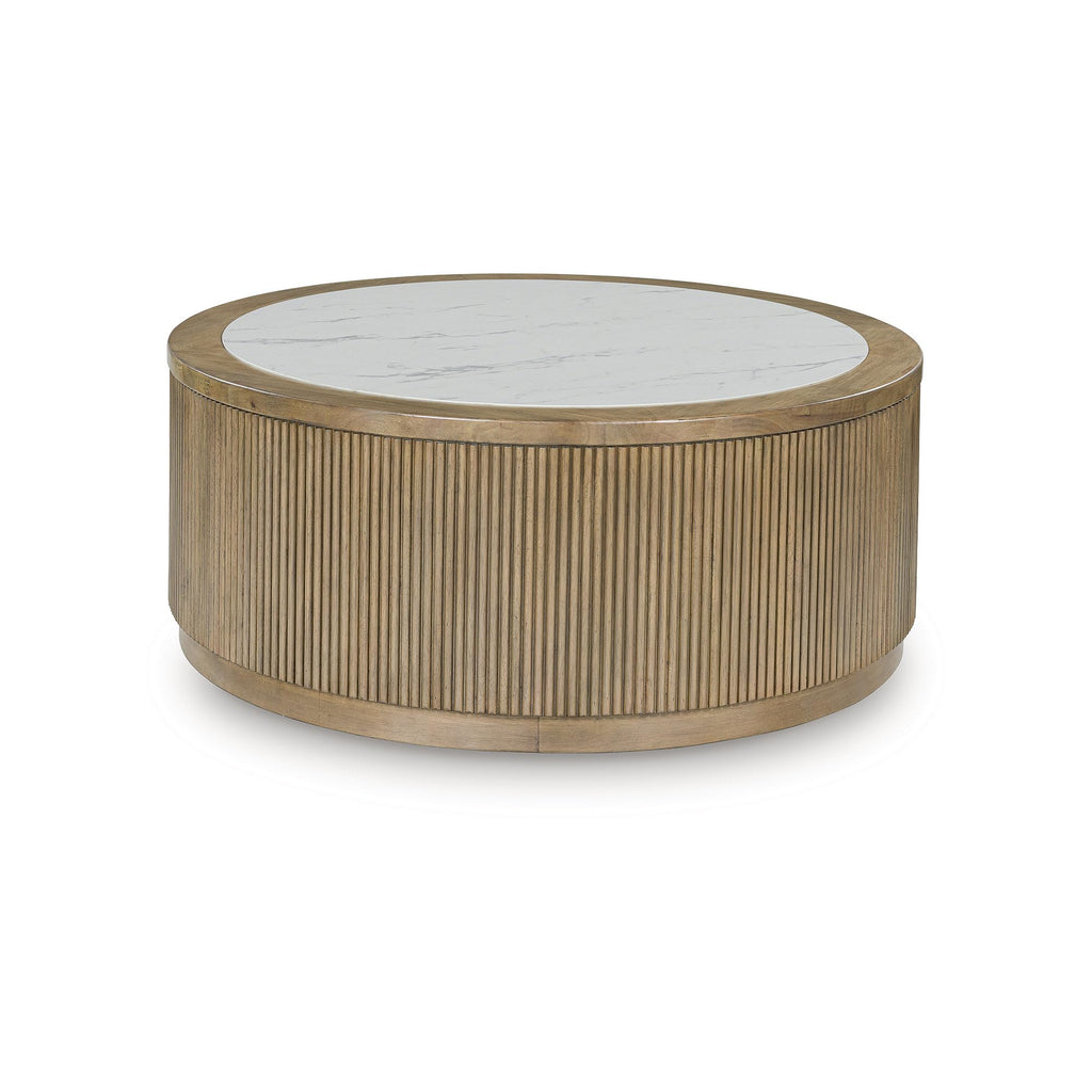 Signature Design by Ashley Camdill Contemporary Coffee Table with Wheel, Heat and Scratch Resistant, Light Brown & White
