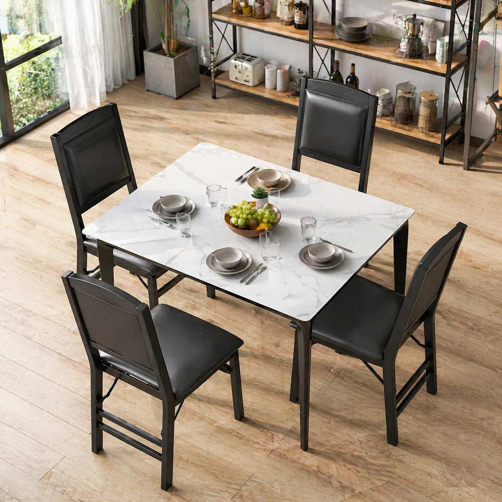 POWERSTONE Folding Chairs Set of 4 with Padded Seat, Foldable Kitchen Dining Chair with Solid Wood Frame, No Assembly Space Saving Design for Home Living Room Small Space (4, Black)