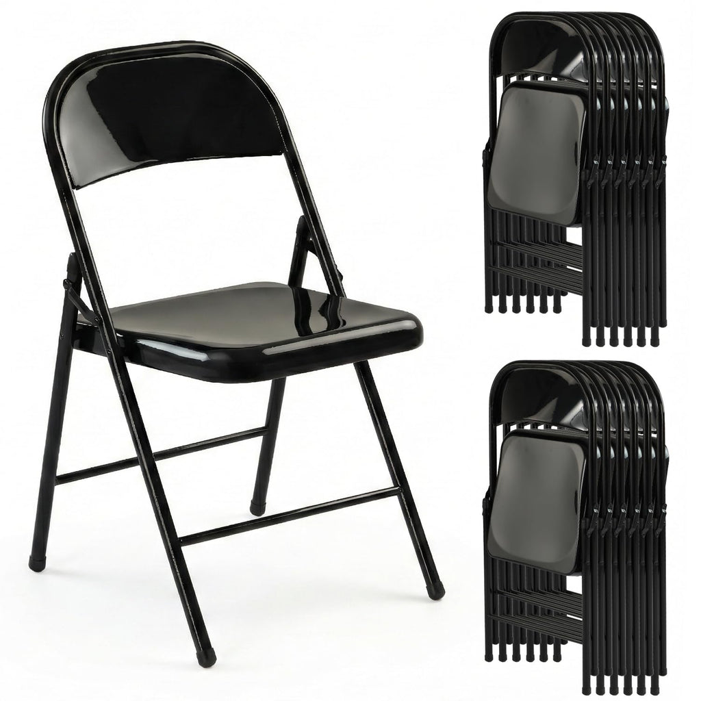 LING RONG Metal Folding Chairs 12 Pack All Steel Metal Frame Portable Commercial-Grade Foldable Chair with Double Hinged for Office Wedding Party Patio Dinning Events, Onyx Black