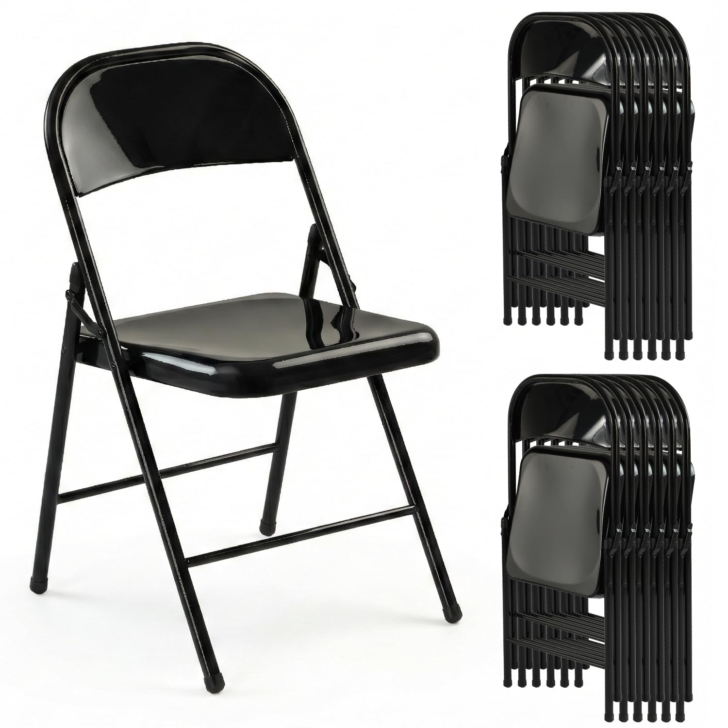 LING RONG Metal Folding Chairs 12 Pack All Steel Metal Frame Portable Commercial-Grade Foldable Chair with Double Hinged for Office Wedding Party Patio Dinning Events, Onyx Black