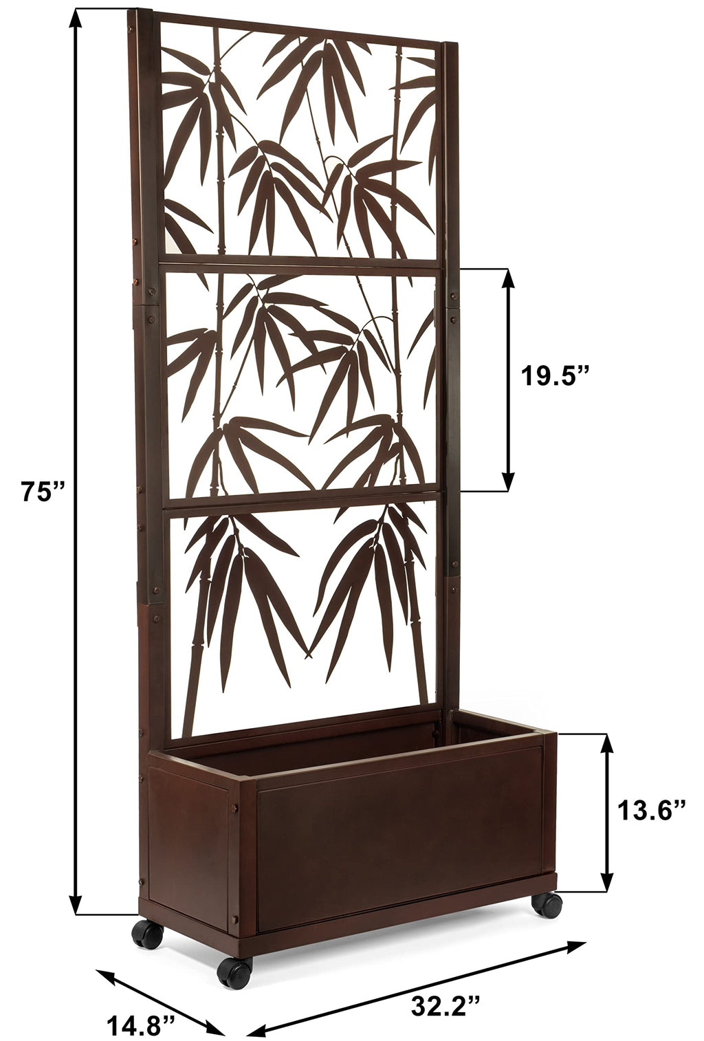 H Potter Trellis Planter with Wheels – 75" Freestanding Metal Privacy Screen Planter Box, Outdoor Indoor Garden Divider for Climbing Plants, Patio, Balcony, Deck