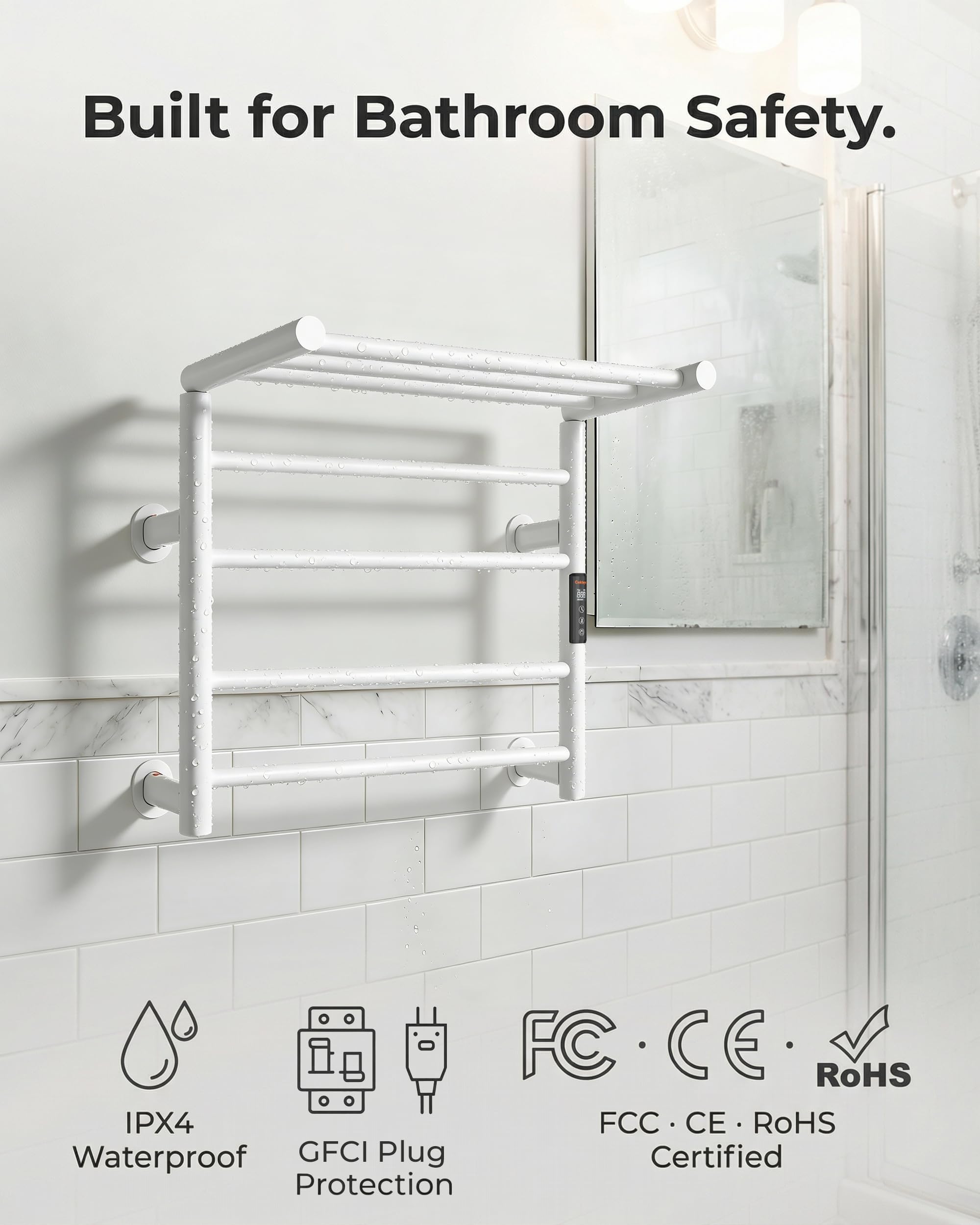 Caldayx Foldable Heated Towel Rack, Dual-Zone Electric Towel Warmer Rack with Timer, GFCI Plug-in or Hardwired, Wall-Mounted, Drill-Free Installation, Matte White, CA3-700X550-Standard-MW