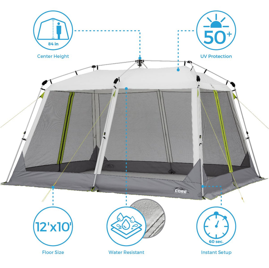 CORE 12'x10' Instant Screen House | Folding and Portable Large Pop Up Canopy Shelter with Included Carry Bag | Perfect for Family Camping, Outdoor, Picnic, Backyards, BBQ, Tailgate, Patio and Party