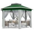 Patikuin Hexagonal Pop-Up Gazebo Tent 13x13 FT – Double Vent Roof, Mosquito Netting, UV & Water Resistant, Adjustable Height, Portable Canopy with Carry Bag for Patio, Backyard, Lawn Parties – Green