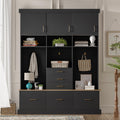Merax 5-in-1 Hall Tree with Bench and Storage, Modern with Coat Rack, 6 Drawers, 3 Cabinets and 3-Tier Top Storage for Hallway, Entryway, Living Room, Black