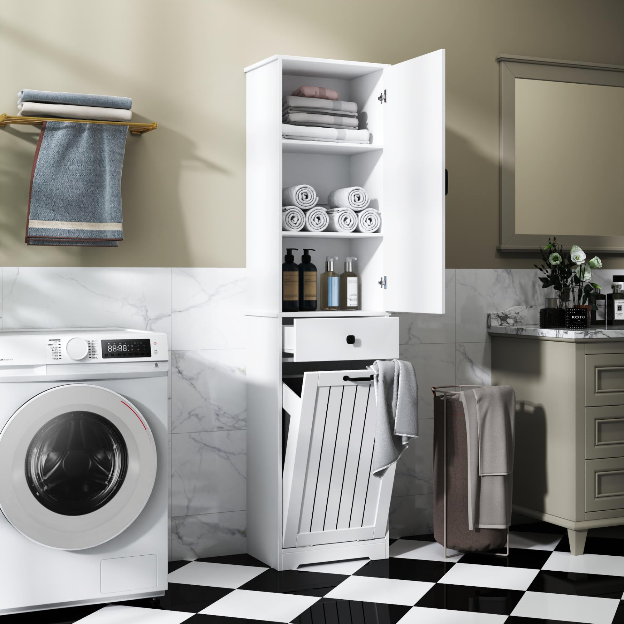 ELEMENT ACE Laundry Cabinet with Storage Shelves and Removable Hamper Baskets