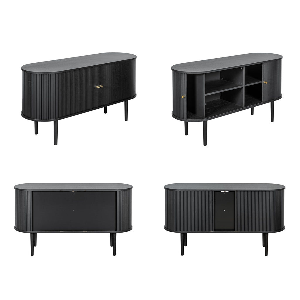 WERMO 55'' Black Sideboard Cabinet with Doors and Shelves - Black Cabinet for Living Room, Bedroom, Entryway and Office Credenza. Kitchen Buffet, Modern Media Console Table with Storage (Black Oak)