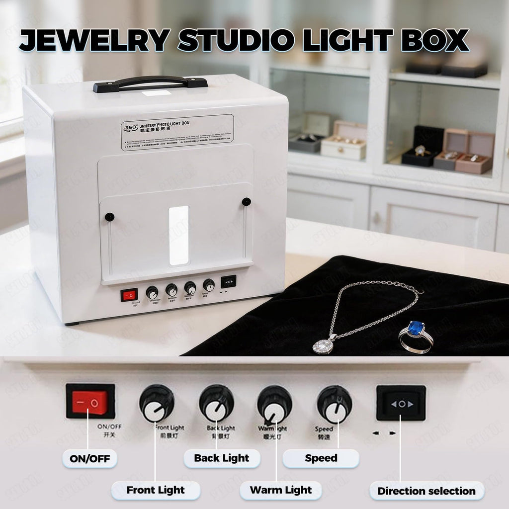 Professional Jewelry Photography Light Box Kit with 360°Dimmable Rotating Turntable, Gold Silver Softbox Photo Studio, Stunning Images, Support Jewelry Hanging or Placing, CRI>92%(Tv30)