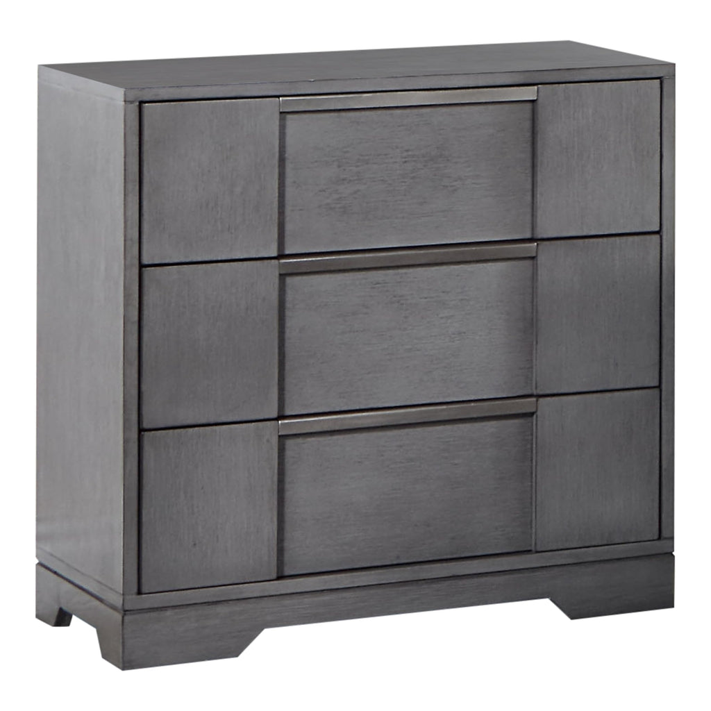 Furniture of America Del Rio 26 inches Solid Wood 3-Drawer Nightstand with Nickel Finger Pulls, Felt-Lined Top Storage Bedside Table, No Assembly for Bedroom, Guest Room, Gray