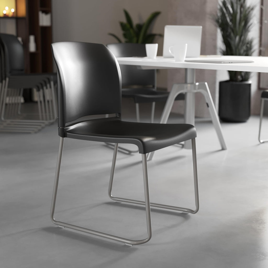 Flash Furniture Hercules Series Contoured Stacking Chairs for Waiting Rooms and Offices, Ergonomic Lobby Chairs with Curved Back, Set of 5, Black