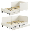 LIKIMIO Twin Daybed with Headboard, Corner Bed Frame with Bed Rails and Storage Drawers, Solid Support, for Bedroom Guest Room, Cream