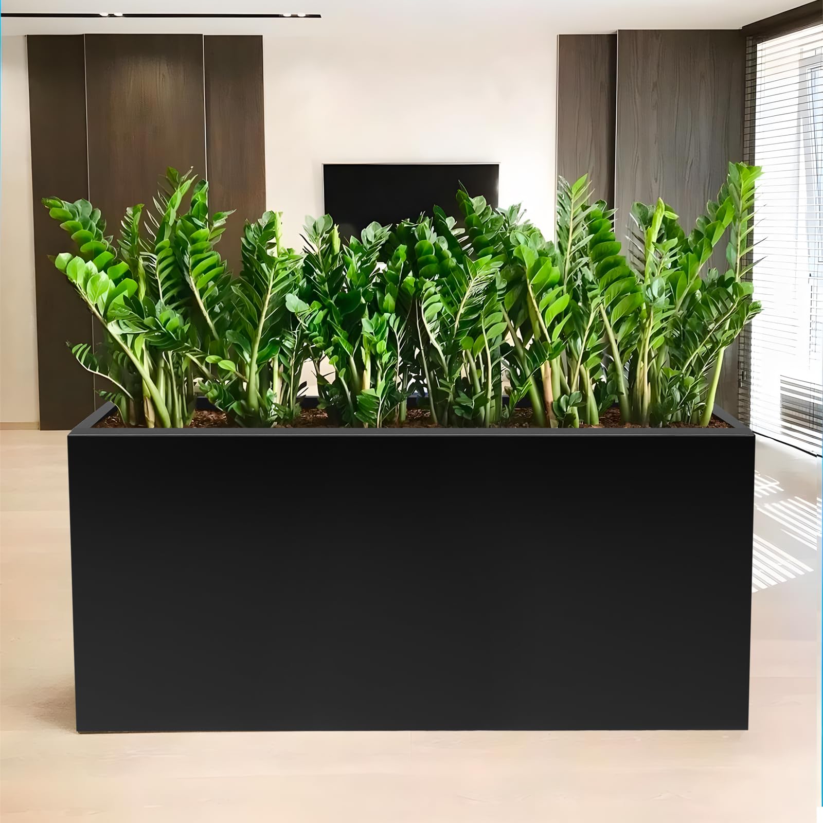 Meyoppm 40"x16"x24" Steel Planter Box, Heavy Duty Galvanized Metal Planter with Drainage Hole, Rust-Resistant Indoor & Outdoor Planter for Patio, Balcony, Garden Black