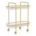 HOMES: Inside + Out Wuest Modern 2 Tier Metal 33 in. Mobile Serving Cart with Casters for Dining Room, Home Bar, Gold Coating and White