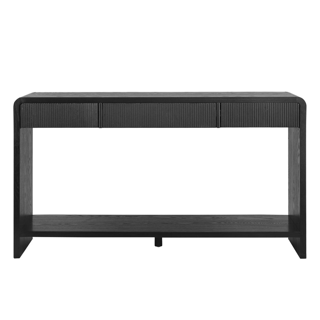 Christopher Knight Home Mimid Modern Console Table with Drawers, Wooden Narrow Console Table with Storage, Sofa Behind The Couch Table with Storage+Bottom Shelf, Black