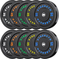Rendpas 2-Inch Olympic Bumper Plates, 100% Virgin Rubber Low Bounce Barbell Weight for Home Gym Strength Training, 10lb-45lb Black with Color-Coded