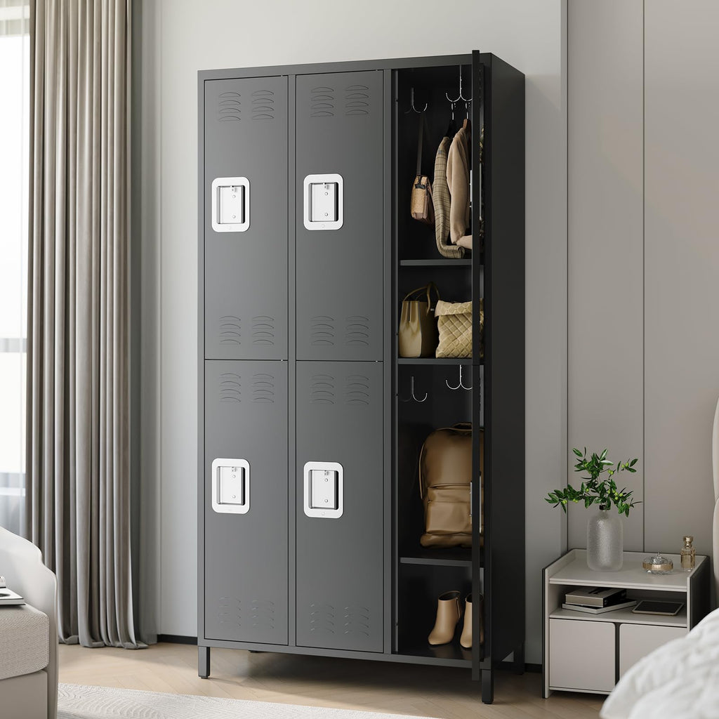 BouPower 72" Tall Metal Lockers for Employees with 12 Hooks and 9 Shelves, 6 Doors Office Storage Cabinet for Home, School, Gym, Office, Black