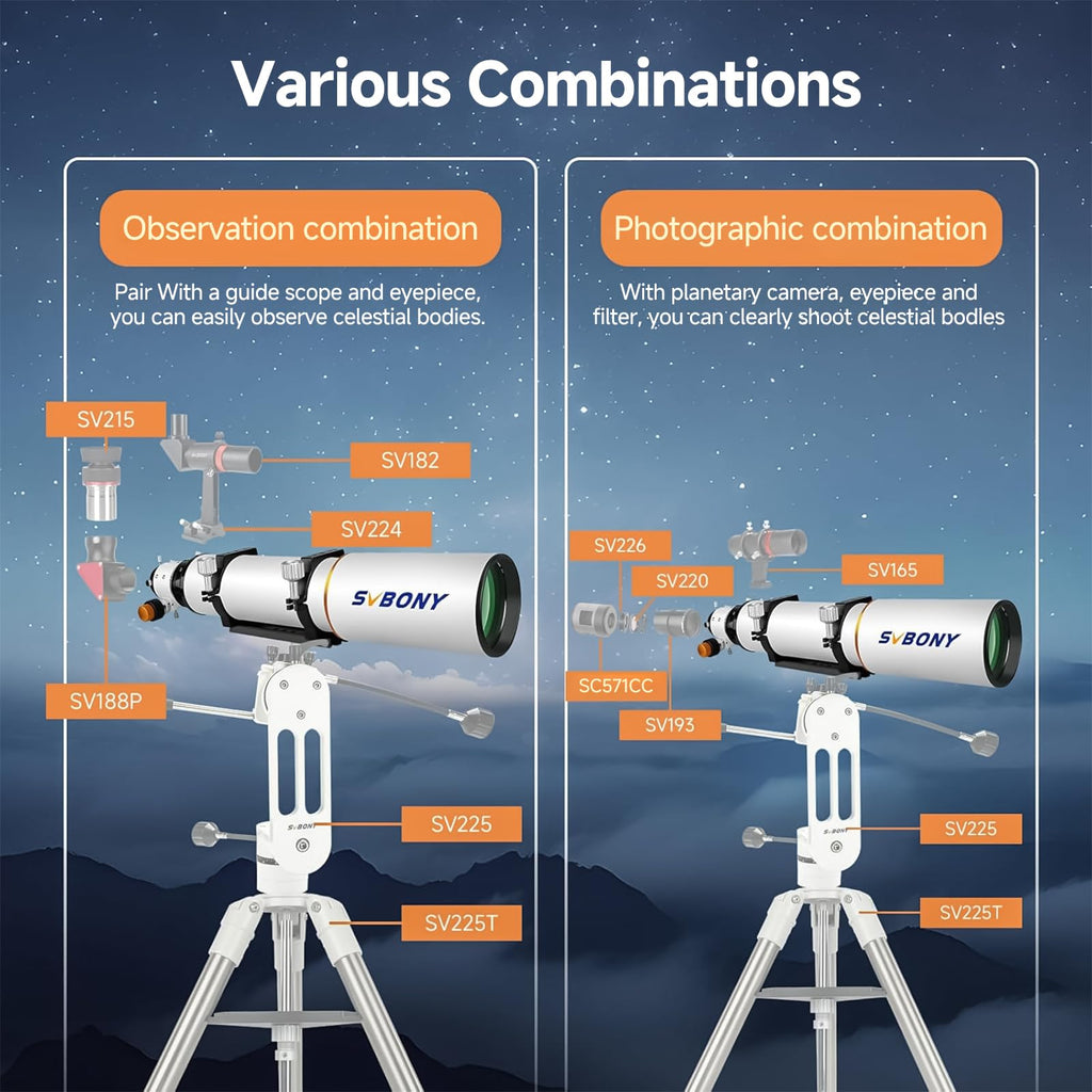 SVBONY SV503 Telescope for Adults High Powered, 102mm F7 Extra Low Dispersion Achromatic Refractor OTA, Dual-Speed Focuser, Refractor Telescope for Planets Deep Sky Astrophotography&Visual Observation