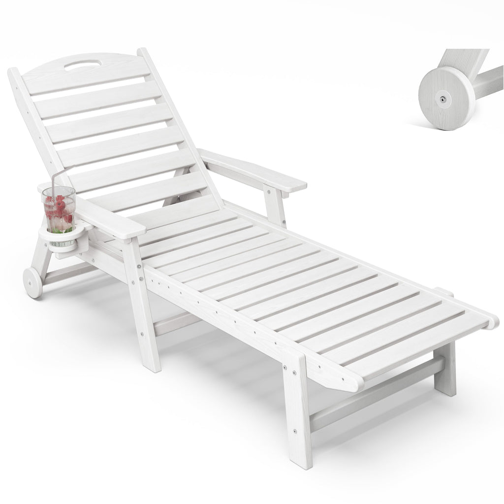 Patio Chaise Lounge Chair Set of 2, HDPE Outdoor Lounge Chairs with 5-Position Adjustable Backrest, Cup Holder and Wheels, 450lbs Capacity for Poolside Deck Backyard, All Weather Material(Gray)