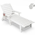Patio Chaise Lounge Chair Set of 2, HDPE Outdoor Lounge Chairs with 5-Position Adjustable Backrest, Cup Holder and Wheels, 450lbs Capacity for Poolside Deck Backyard, All Weather Material(Gray)