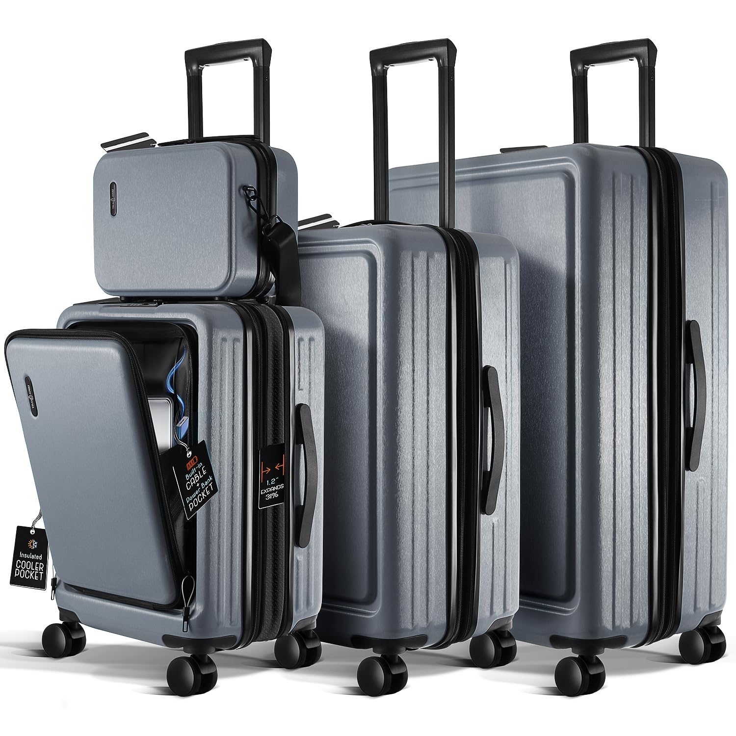TRAVELARIM Hard Shell Luggage Sets with Spinner Wheels 4 Piece, Expandable Large Suitcases with TSA Lock, Travel Large Suitcase Set, Teal Luggage Set