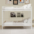 KEIKI Queen over Queen Size Metal Bunk Bed Frame with Built-in Ladder and Full-Length Railing, Modern Style Bunk Bed with Slats and Guardrail, No Box Spring Required, Easy Assembly, for Bedroom, White