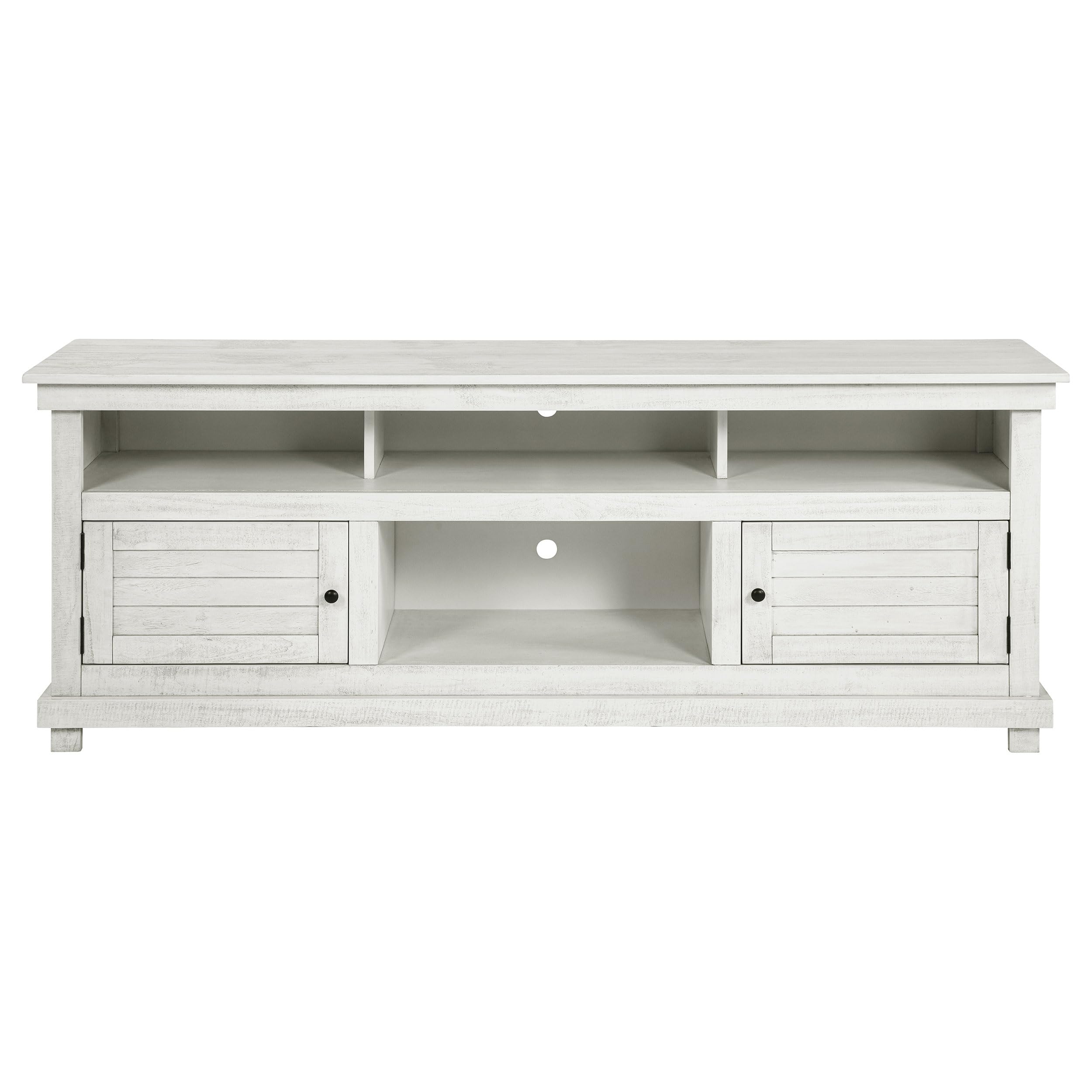 Coaster Home Furnishings - Payne - Wood - TV Stand with Two Door Cabinets, Open Shelves, Six Compartments and Farmhouse Style - Living Room - 70-Inch - Distressed White - 710053