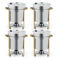 GarveeHome 11QT Round Soup Chafer Sets of 4, Commercial Soup Warmer with Pot, Notched Lids & Fuel Holders, Stainless Steel Food Warmer for Buffets Parties Wedding Banquets Catering, Gold