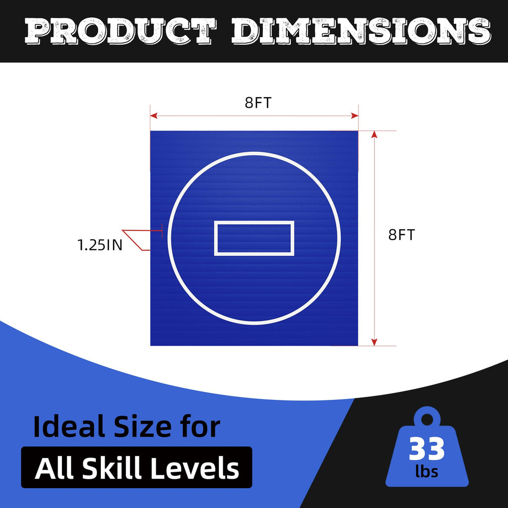 HFPFTS Wrestling Mat for Home, 8’x 8’x 1.25” Wrestling Mat, Safe Wrestling & Play Mat for Kids and Family, Jiu Jitsu, BJJ, MMA, Wrestling Mats, Martial Arts, Tumbling, Easy Clean, Gym Mat, Blue