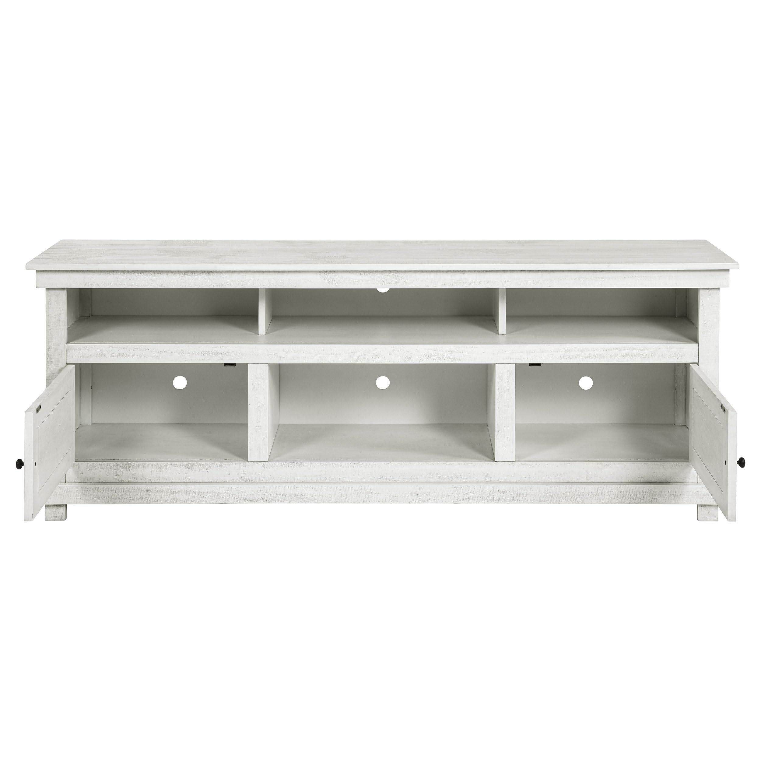 Coaster Home Furnishings - Payne - Wood - TV Stand with Two Door Cabinets, Open Shelves, Six Compartments and Farmhouse Style - Living Room - 70-Inch - Distressed White - 710053
