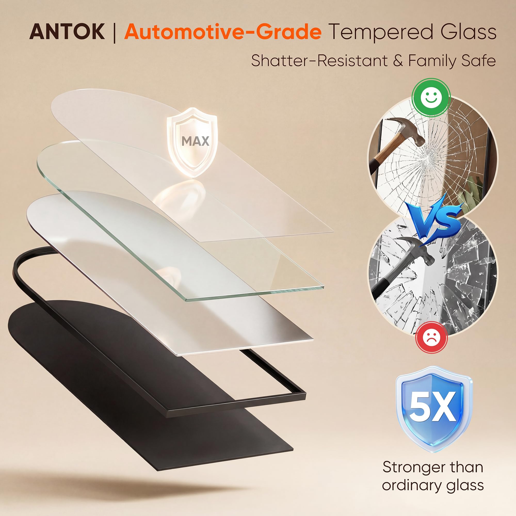 Antok 86" x46” Arched Full Length Floor Mirror, Black Aluminum Frame, Free Standing/Wall Mount/Leaning for Bedroom, Living Room, Dressing Room